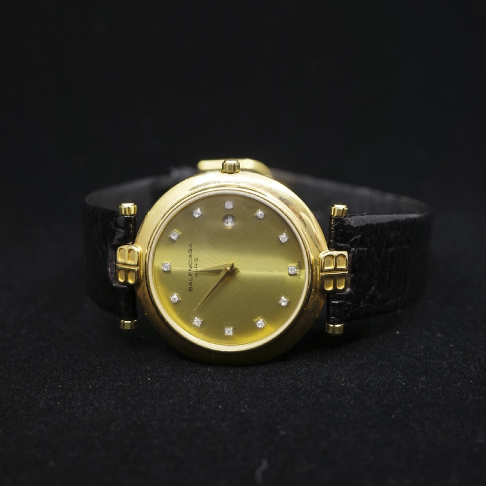 Beautiful and rare gold plated Balneciaga wrist watch. Timeless classic.